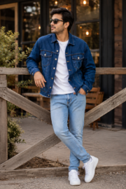 Men Blue Jeans Jacket - Image 4