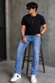 Blue Distressed Ripped Jeans