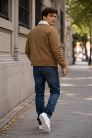 Men Brown Sherpa Jacket - Image 2