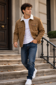 Men Brown Sherpa Jacket