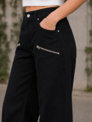 Black Silver Zipper Pant - Image 2