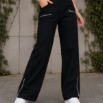 Black Silver Zipper Pant