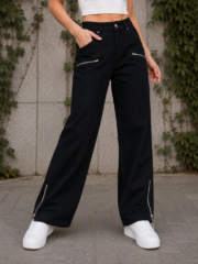 Black Silver Zipper Pant